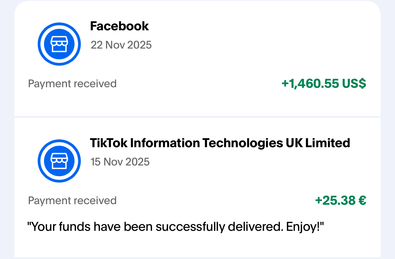 PayPal виплати від Facebook і TikTok