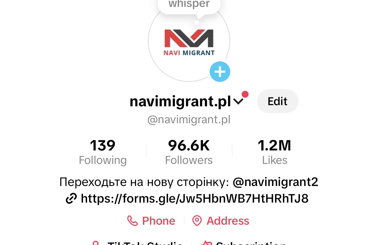 TikTok @navimigrant.pl — 96.6K підписників, 1.2M лайків